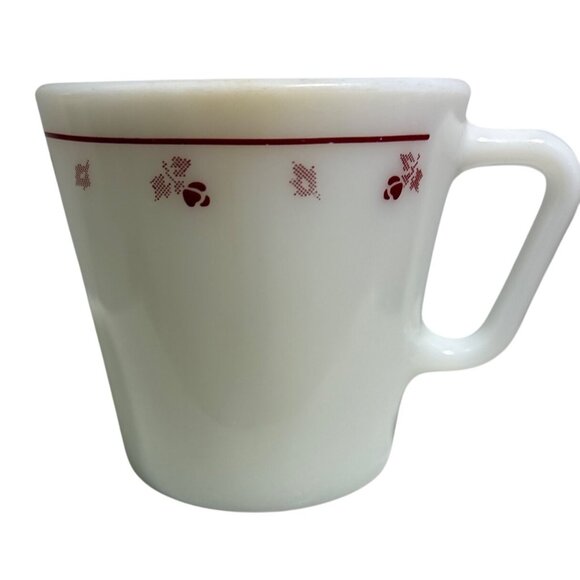 Vintage Pyrex Milk Glass Coffee Mug Cup Burgundy Rose - Picture 1 of 7